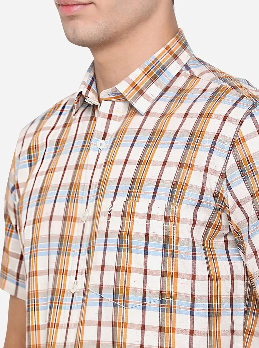 Antique White Checked Slim Fit Casual Shirt | Greenfibre