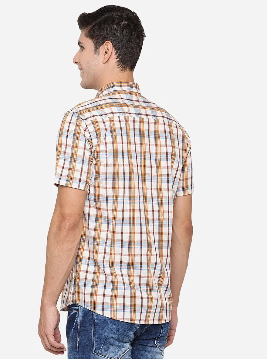 Antique White Checked Slim Fit Casual Shirt | Greenfibre