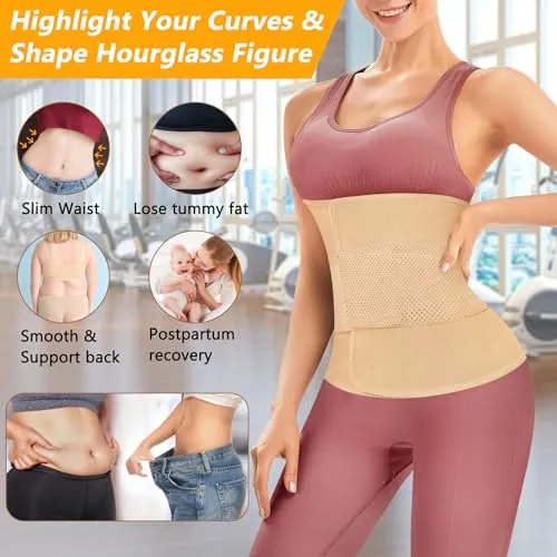 AOSBOEI Waist Trainer for Women Workout Waist Cincher Trimmer Underbust Corset Tummy Control Hourglass Body Shapewear Beige