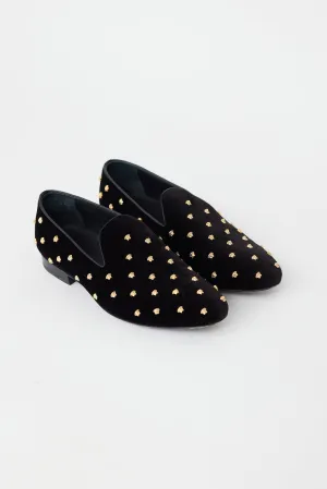 Black & Gold Velvet Medusa Embellished Loafer