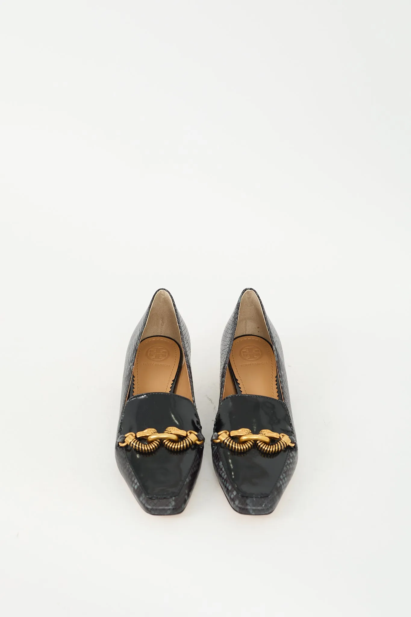 Black Patent & Textured Leather Jessa Heeled Loafer