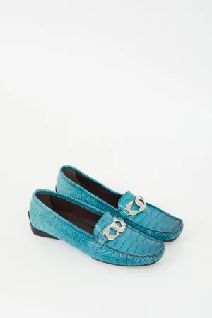 Blue Embossed Leather Loafer