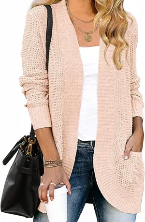 Blush Women's Long Sleeve Open Front Casual Lightweight Soft Knit Cardigan Sweater Outerwear - ZESICA