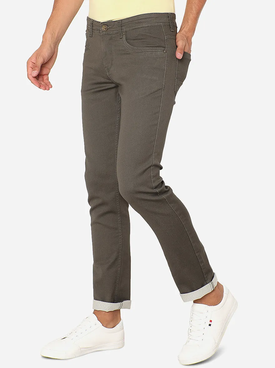 Brown Solid Narrow Fit Jeans | Greenfibre