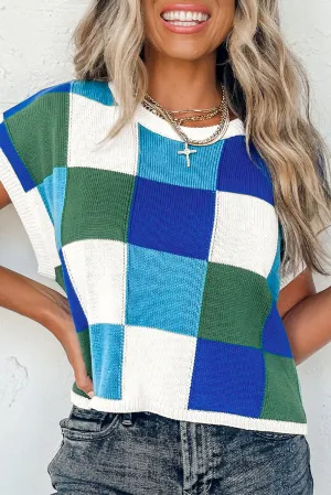 Color Block Cap Sleeve Sweater Tops