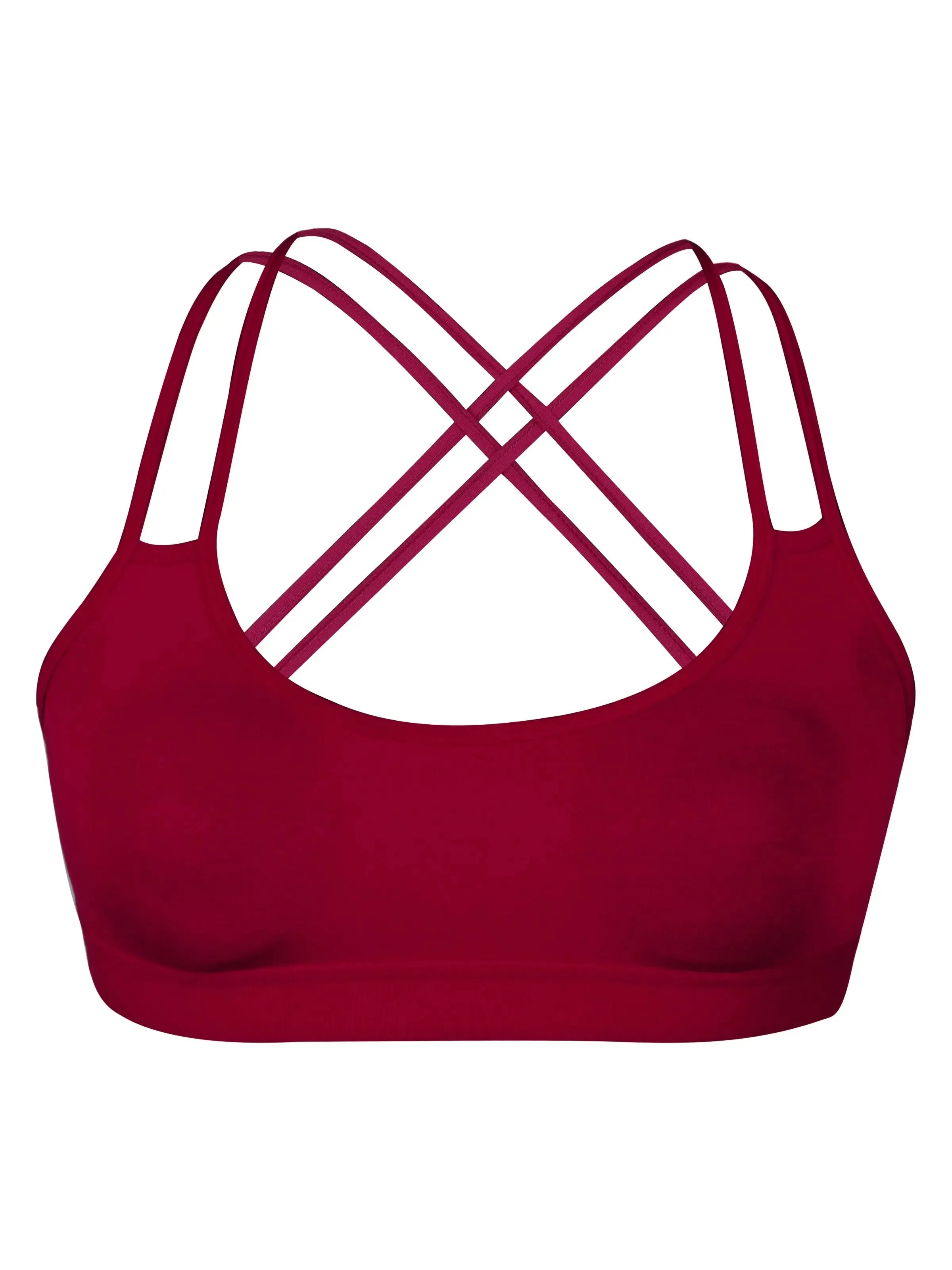 Cotton Criss Cross Back Sports Bra in Maroon with Full Coverage, Removable Pads & Supportive Underband