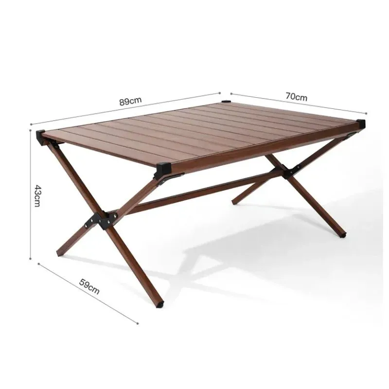 Dark Brown Mahogany Roll-Top Folding Camping Table