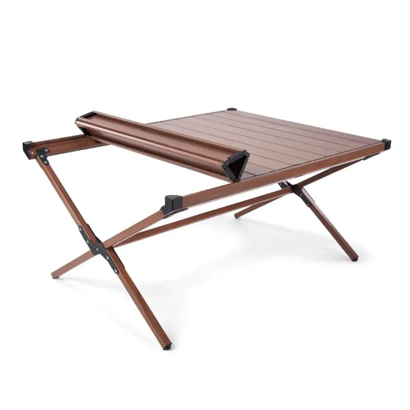 Dark Brown Mahogany Roll-Top Folding Camping Table