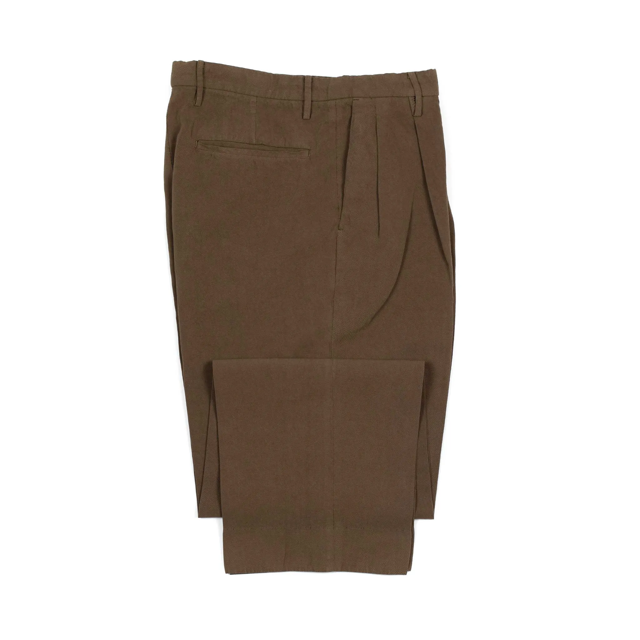 Double pleated trousers in cocoa brown cotton linen (separates)