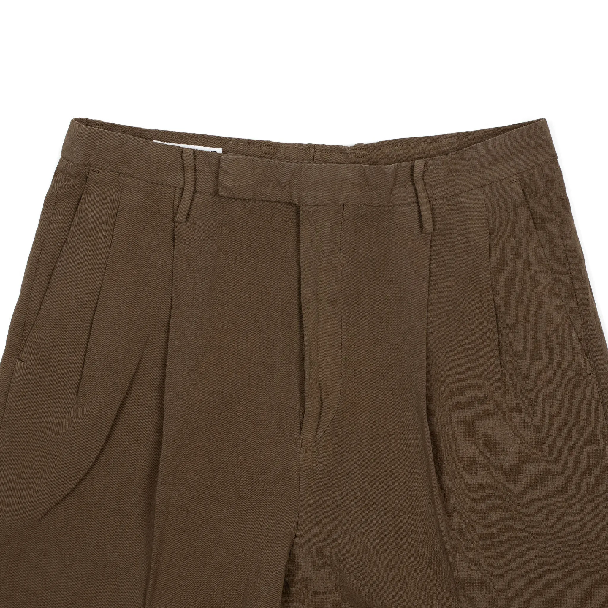 Double pleated trousers in cocoa brown cotton linen (separates)