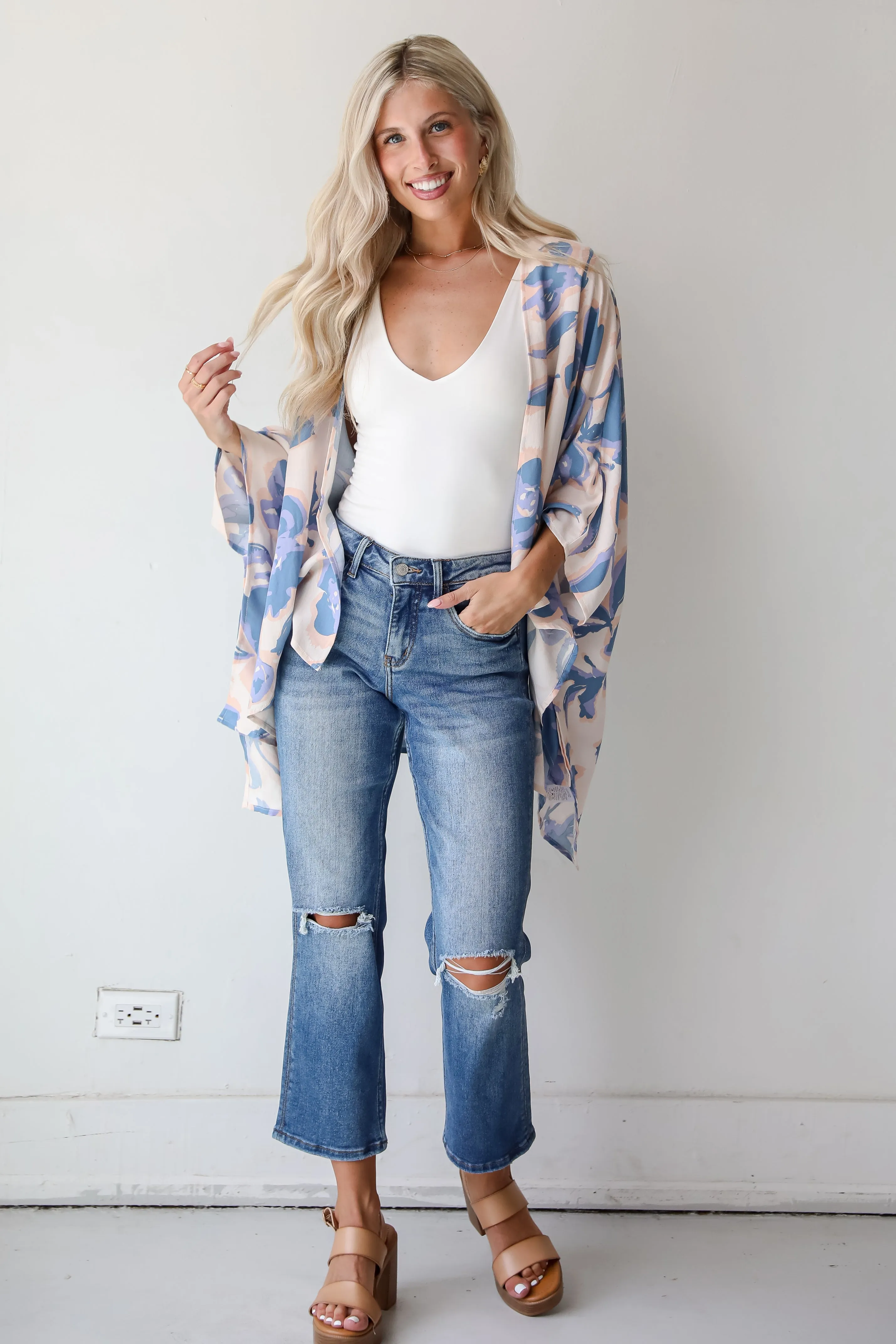 FINAL SALE - Season Of Blooms Blush Floral Kimono