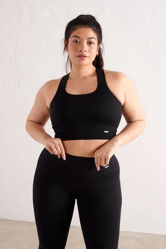 High Support Ribbed Bra | Black