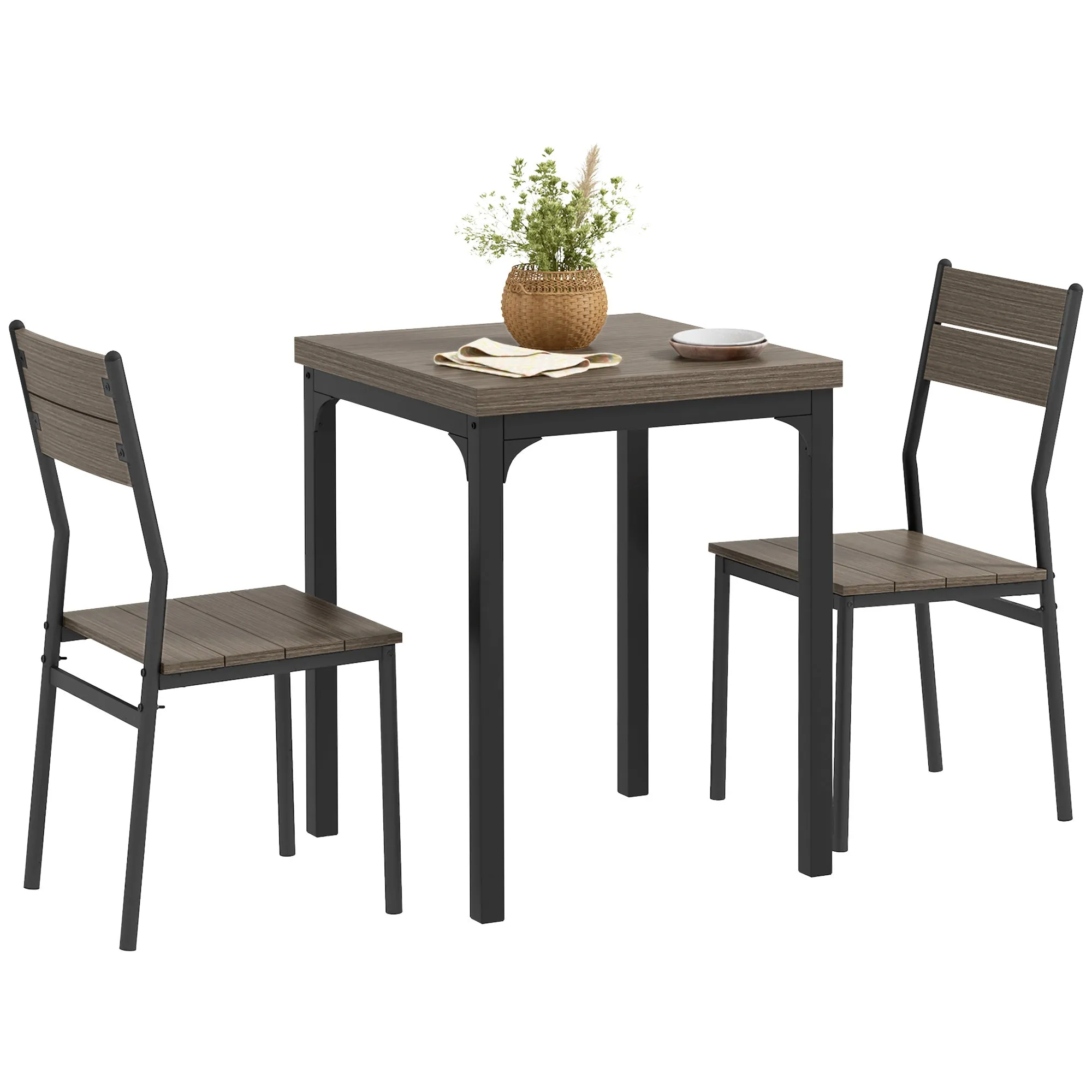 HOMCOM 3 Pcs Compact Dining Table 2 Chairs Set Grey Wood Grain