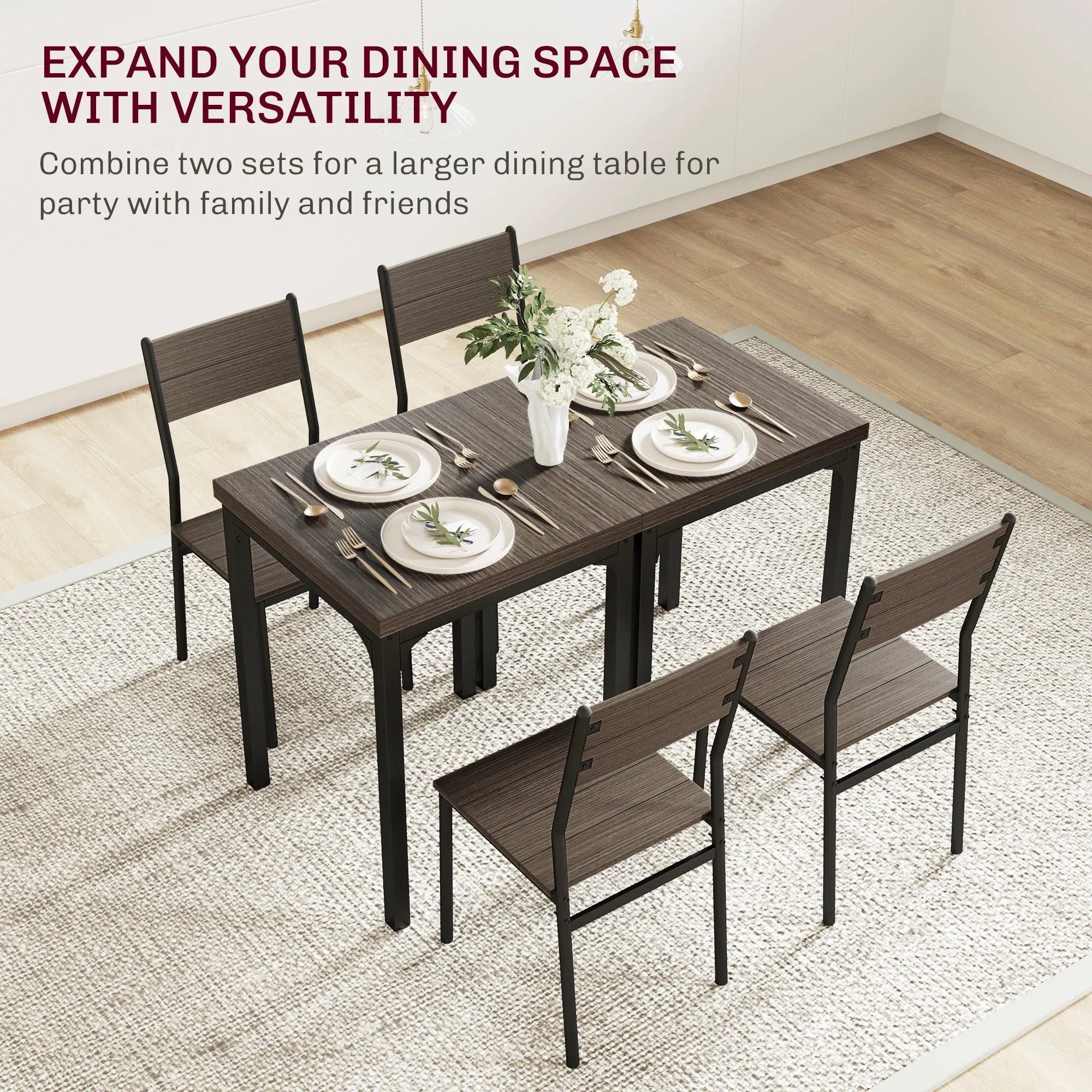 HOMCOM 3 Pcs Compact Dining Table 2 Chairs Set Grey Wood Grain