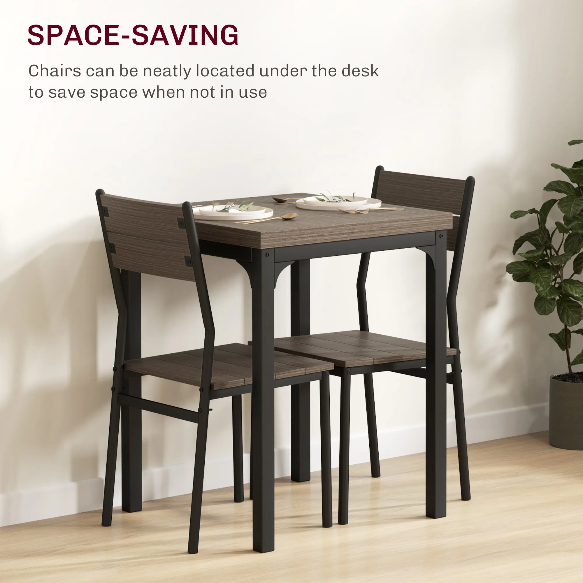 HOMCOM 3 Pcs Compact Dining Table 2 Chairs Set Grey Wood Grain