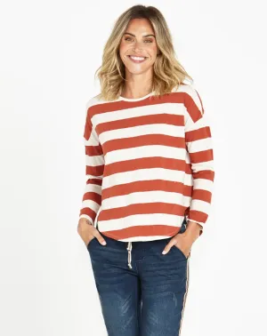 Jessie Long Sleeve Tee - Dusty Terracotta Stripe