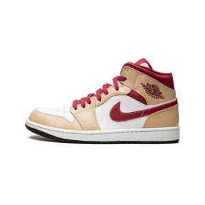 Jordan 1 Mid Light Curry Cardinal