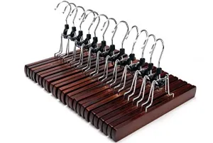 JS HANGER Skirt Hangers Non-Slip Wooden Collection Slack Hangers, Cherry Finish, 12-Pack