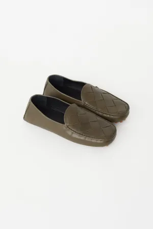 Khaki Green Intrecciato Driving Loafer