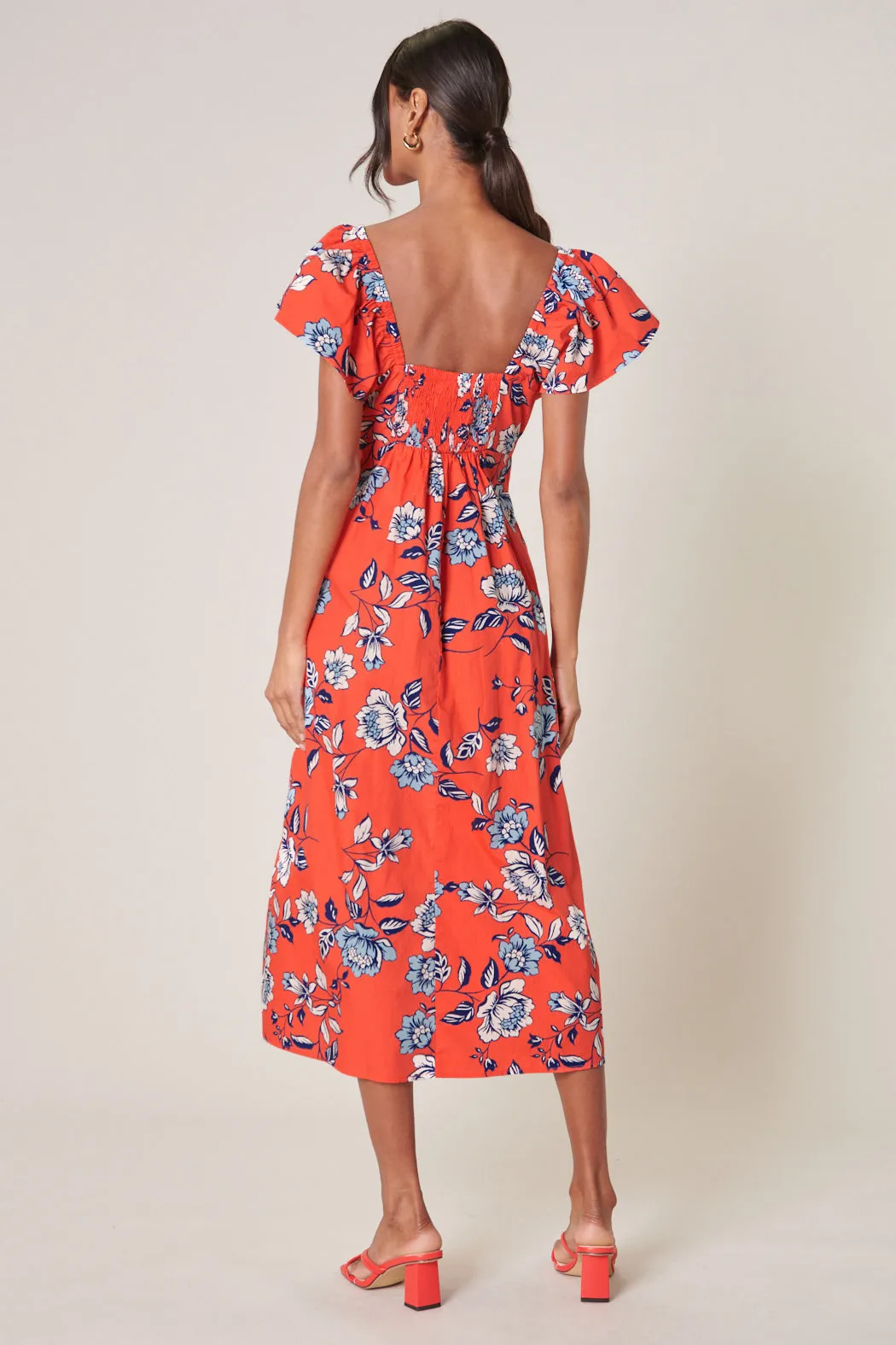 Kyrah Floral Wishing Square Neck Cotton Midi Dress