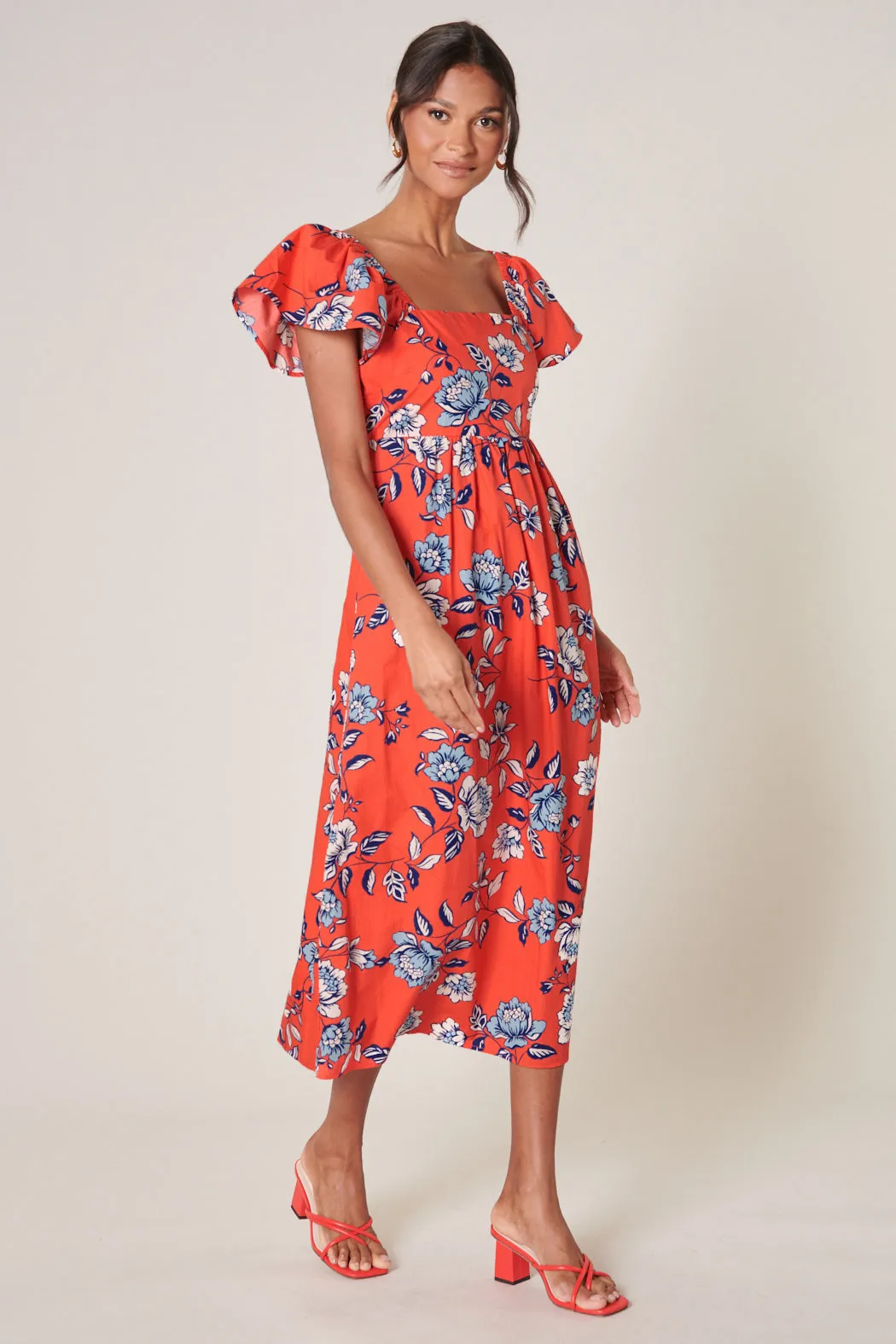 Kyrah Floral Wishing Square Neck Cotton Midi Dress