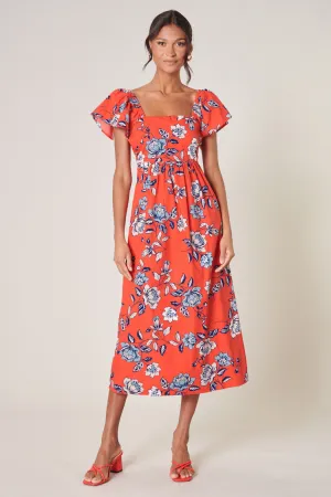 Kyrah Floral Wishing Square Neck Cotton Midi Dress