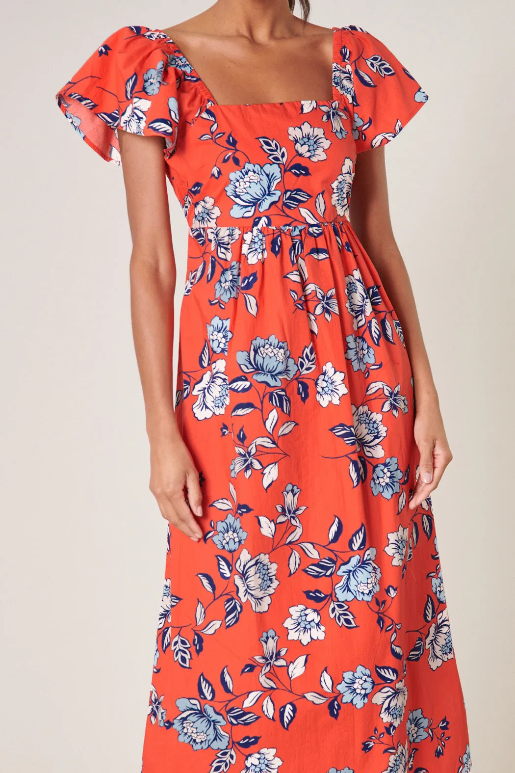 Kyrah Floral Wishing Square Neck Cotton Midi Dress