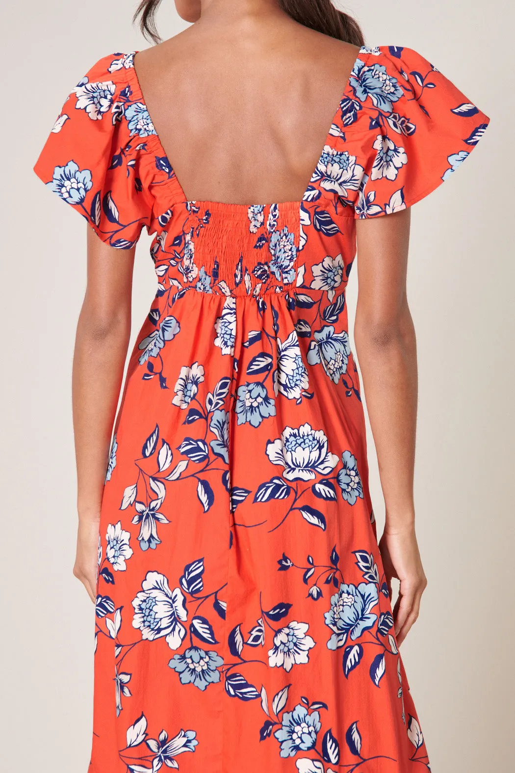 Kyrah Floral Wishing Square Neck Cotton Midi Dress