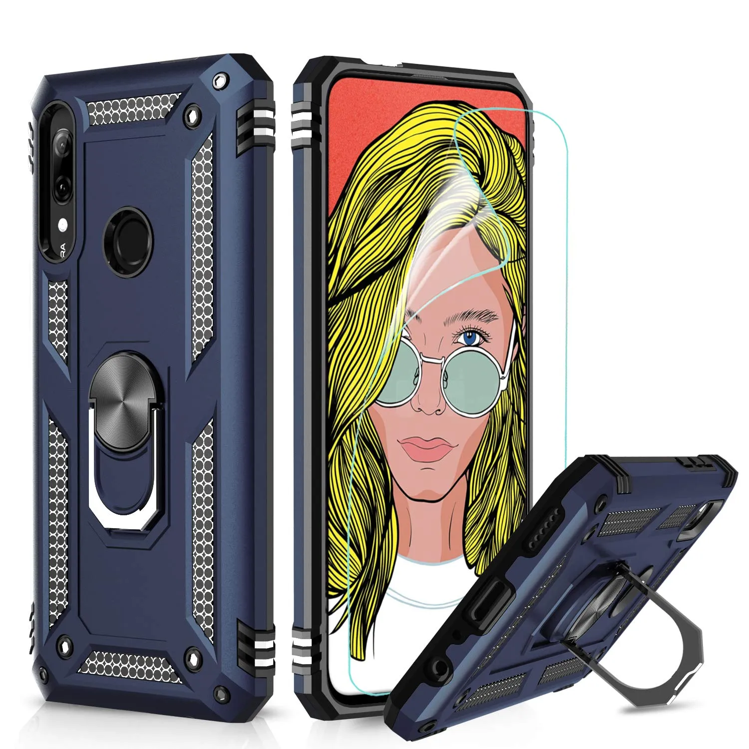 LeYi Case for Huawei P Smart Z with Ring Holder Kickstand, Full Body Protective Silicone TPU Personalised Shockproof Tough Armour Phone Cover