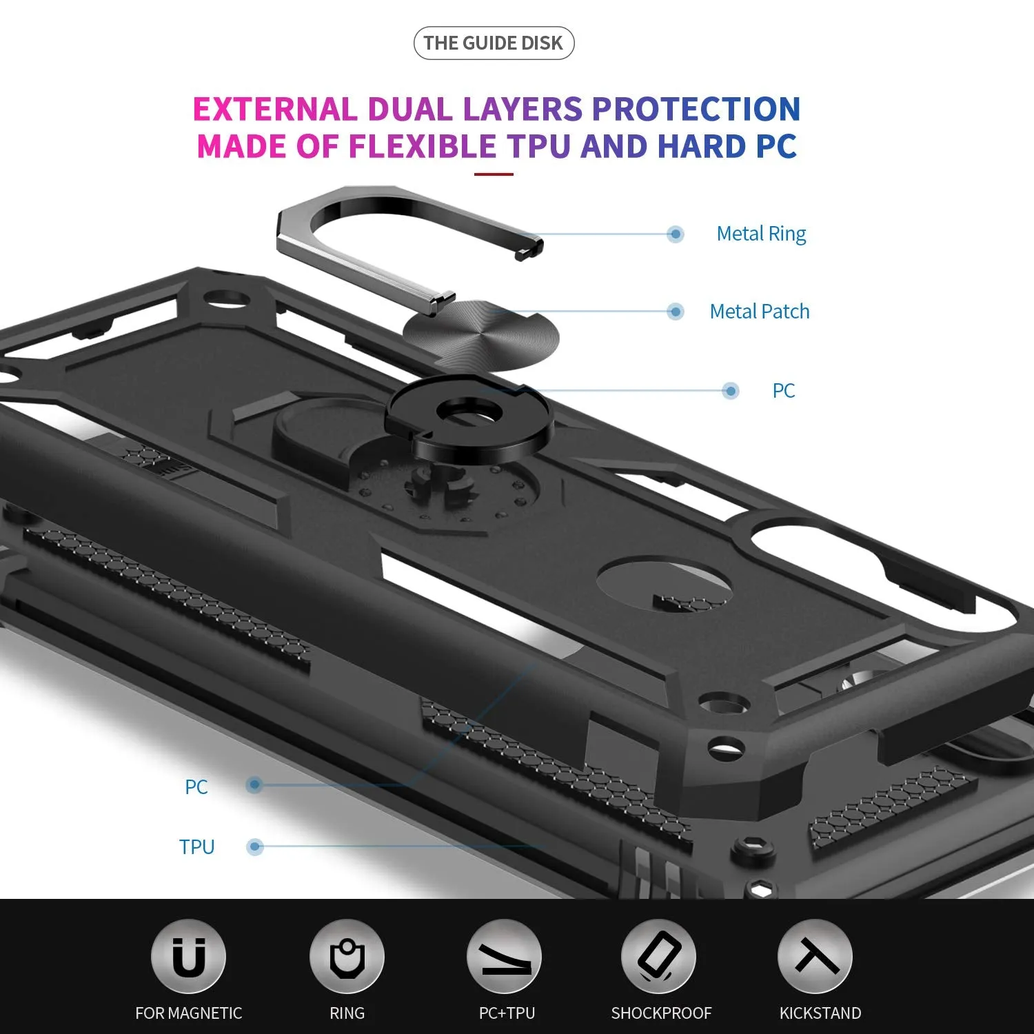 LeYi Case for Huawei P Smart Z with Ring Holder Kickstand, Full Body Protective Silicone TPU Personalised Shockproof Tough Armour Phone Cover