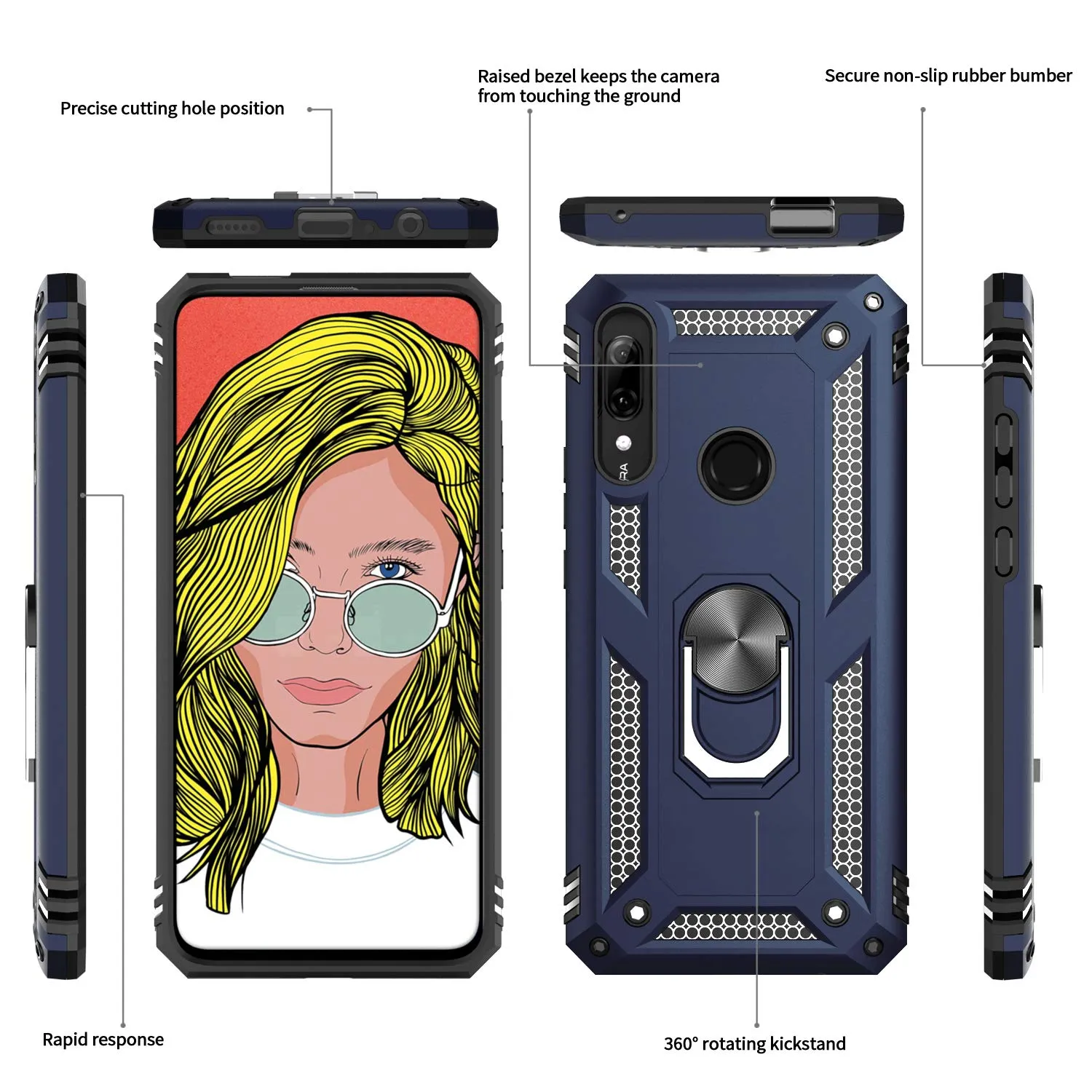 LeYi Case for Huawei P Smart Z with Ring Holder Kickstand, Full Body Protective Silicone TPU Personalised Shockproof Tough Armour Phone Cover