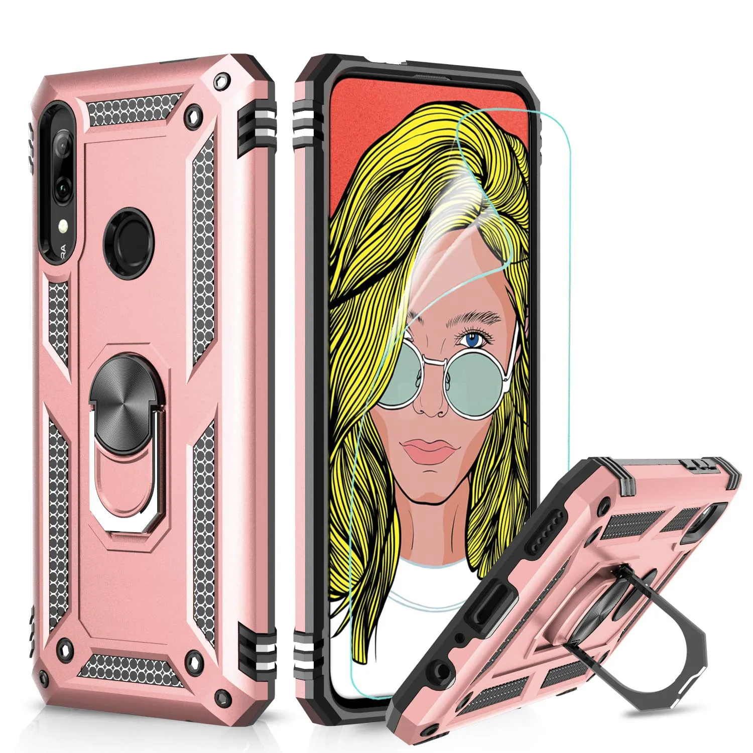 LeYi Case for Huawei P Smart Z with Ring Holder Kickstand, Full Body Protective Silicone TPU Personalised Shockproof Tough Armour Phone Cover