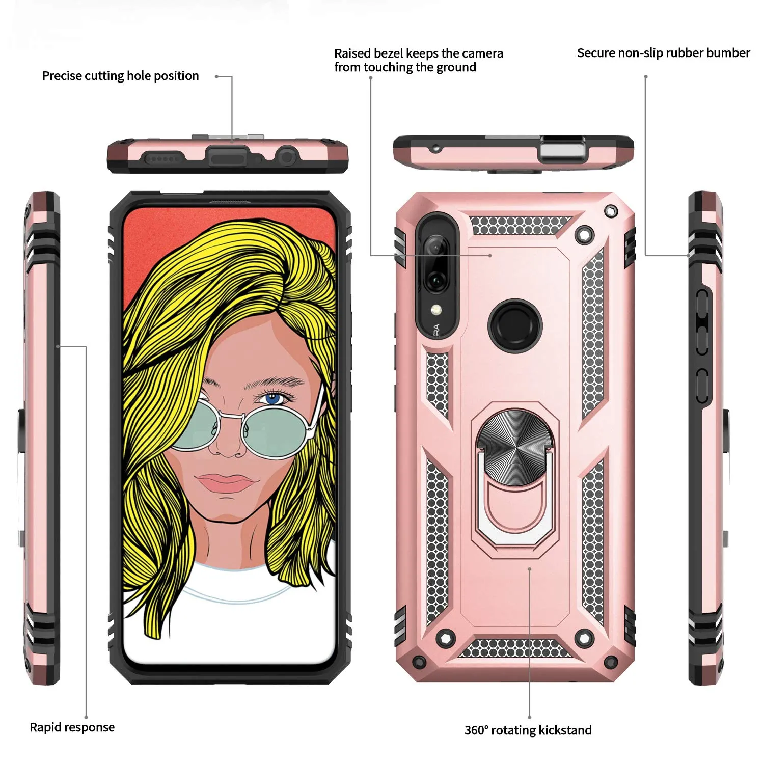 LeYi Case for Huawei P Smart Z with Ring Holder Kickstand, Full Body Protective Silicone TPU Personalised Shockproof Tough Armour Phone Cover