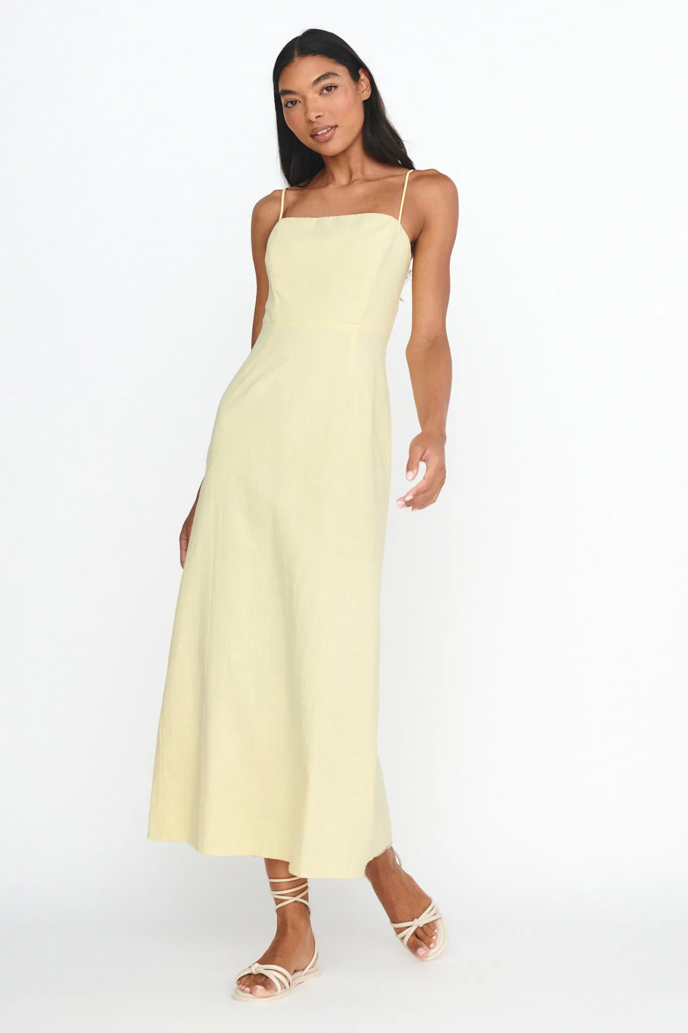 Light Hearted Square Neckline Maxi Dress Lemon