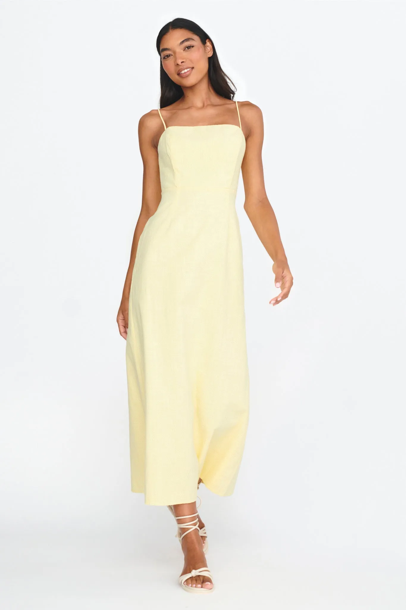 Light Hearted Square Neckline Maxi Dress Lemon