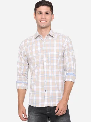 Light Pink & White Checked Slim Fit Casual Shirt | JadeBlue