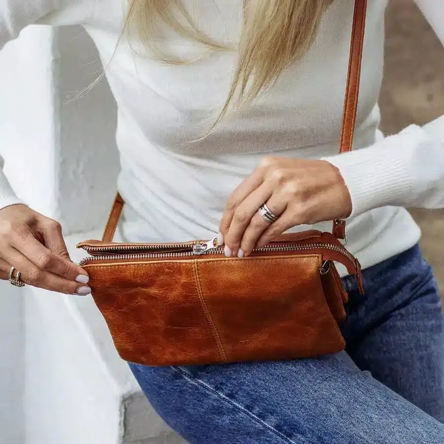 Mally Tara Leather Crossbody Bag | Toffee