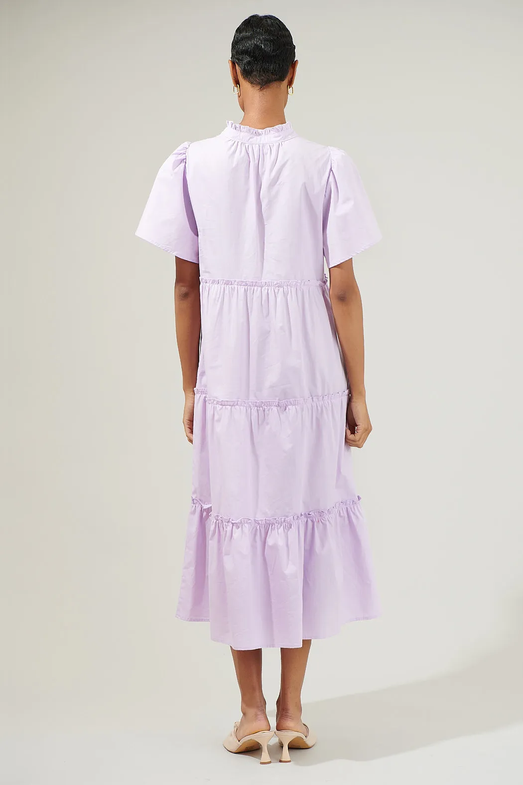 Noelle Split Neck Poplin Tiered Midi Dress