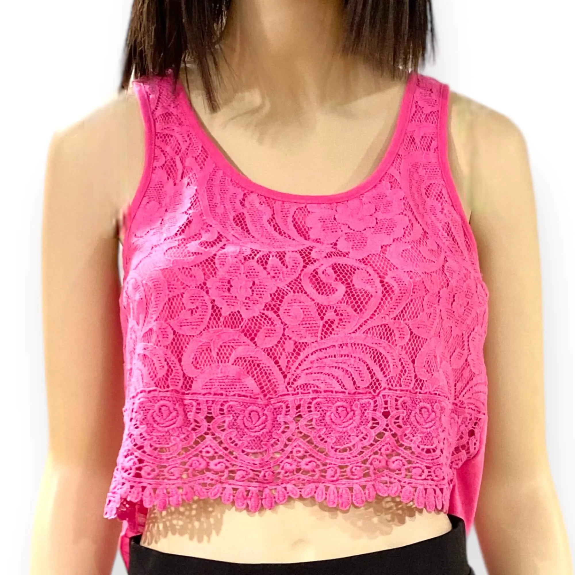 Pink Overly Lace Hi-Low Tank Top