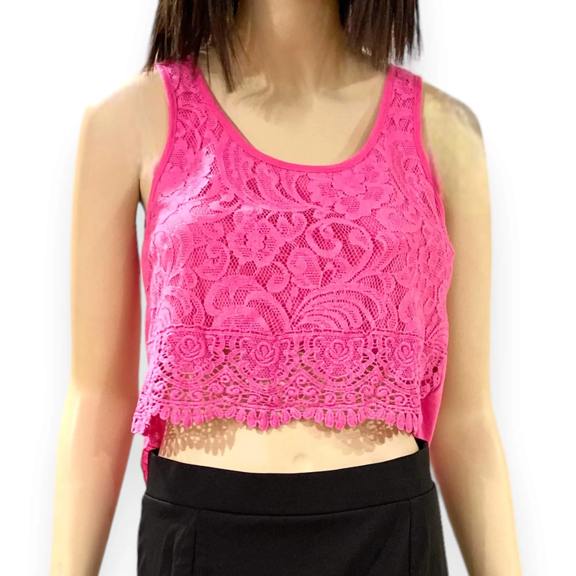 Pink Overly Lace Hi-Low Tank Top