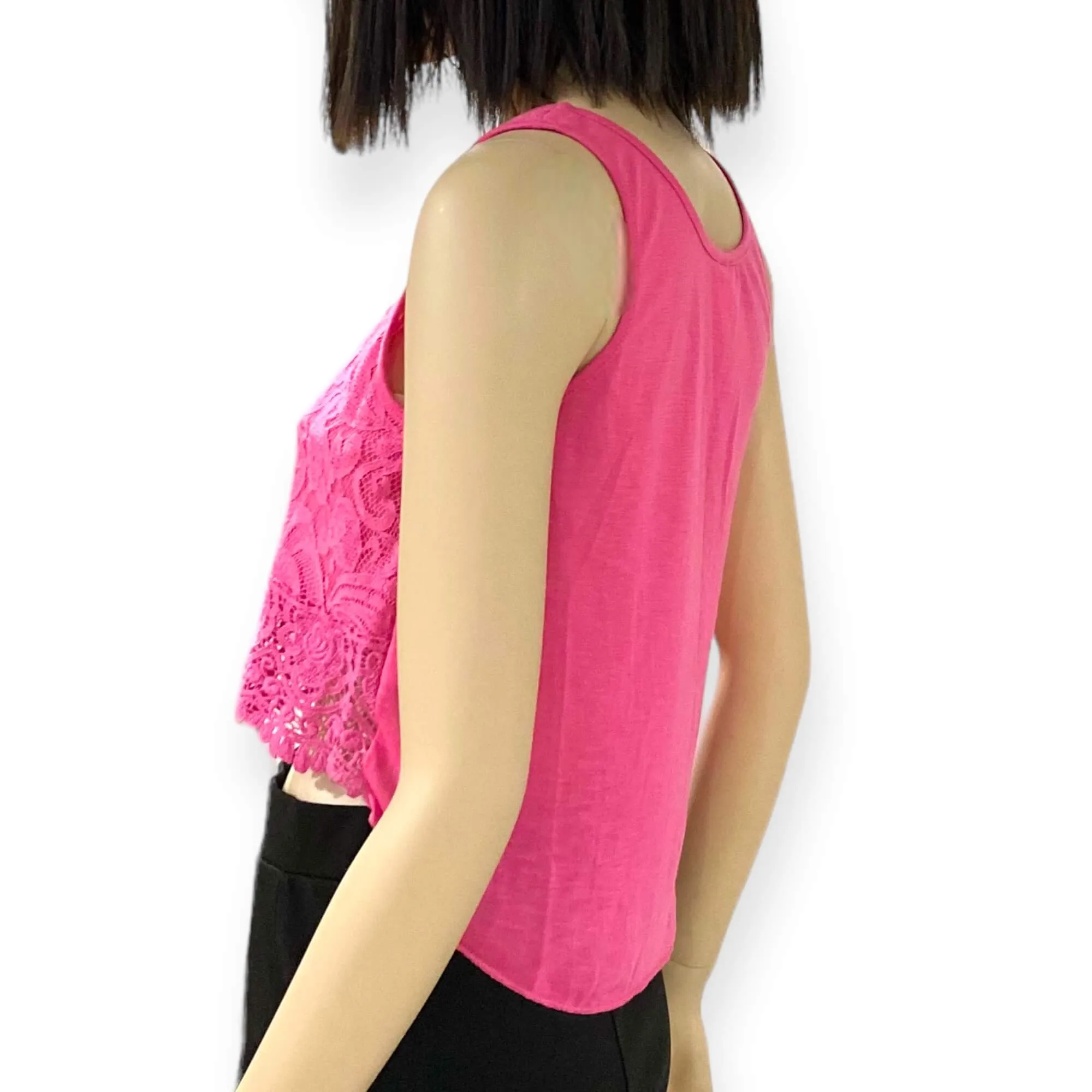 Pink Overly Lace Hi-Low Tank Top