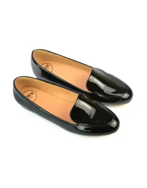 Quincy Slip On Low Heel Back to School Shoes Pumps Loafers in Black Patent