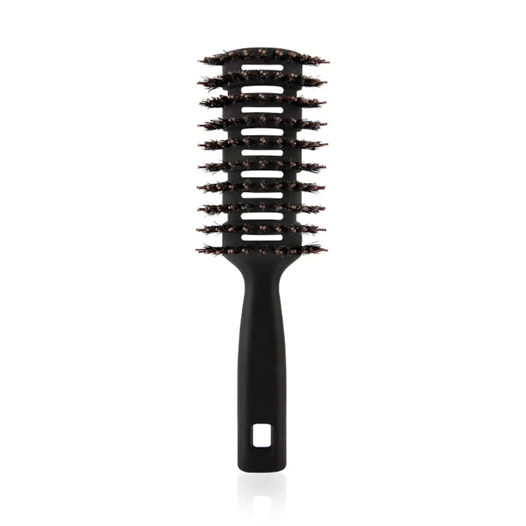 Rey Naturals Round Vented Hair Brush for men and women | Quick Drying & Pain Free Detangling | hair care products | Hair comb | Flexible Nylon Bristles (Black)