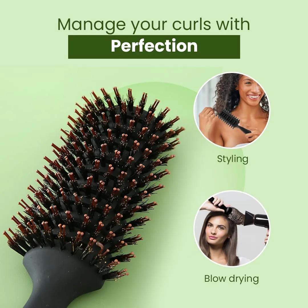 Rey Naturals Round Vented Hair Brush for men and women | Quick Drying & Pain Free Detangling | hair care products | Hair comb | Flexible Nylon Bristles (Black)