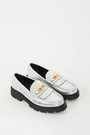 Silver Embossed Leather Margaret Fringe Loafer