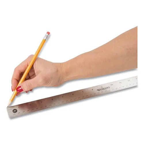 Stainless Steel Office Ruler With Non Slip Cork Base, Standard/Metric, 18" Long