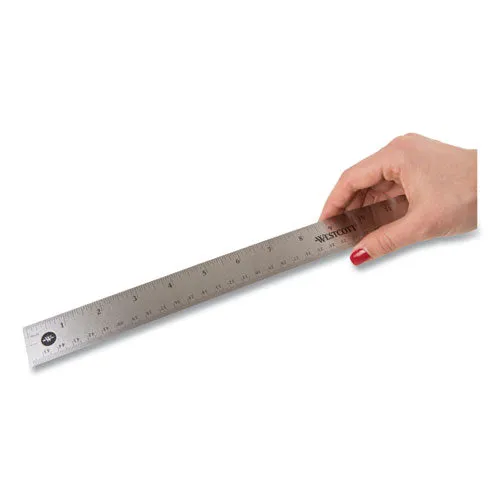 Stainless Steel Office Ruler With Non Slip Cork Base, Standard/Metric, 18" Long