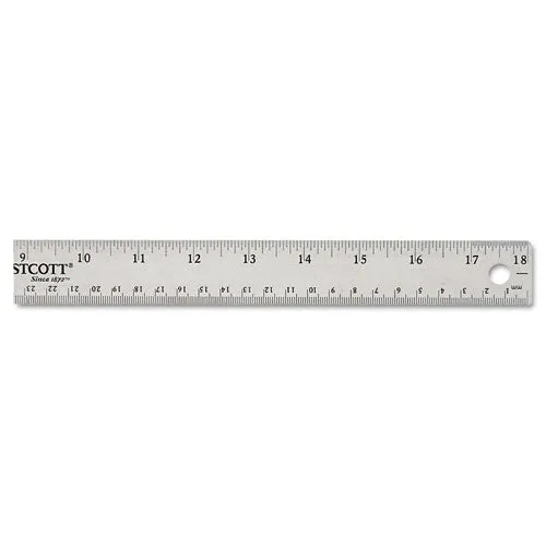 Stainless Steel Office Ruler With Non Slip Cork Base, Standard/Metric, 18" Long