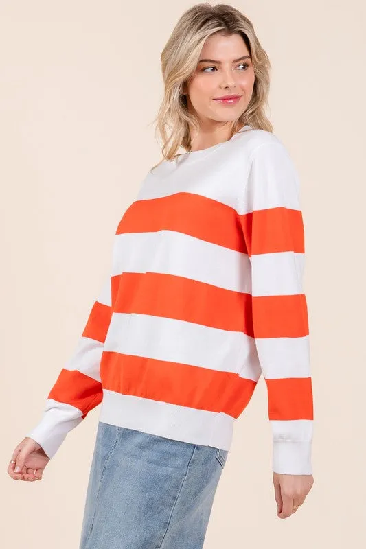 Striped Lightweight Long Sleeve Knit Sweater