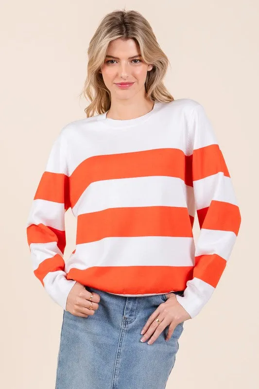 Striped Lightweight Long Sleeve Knit Sweater